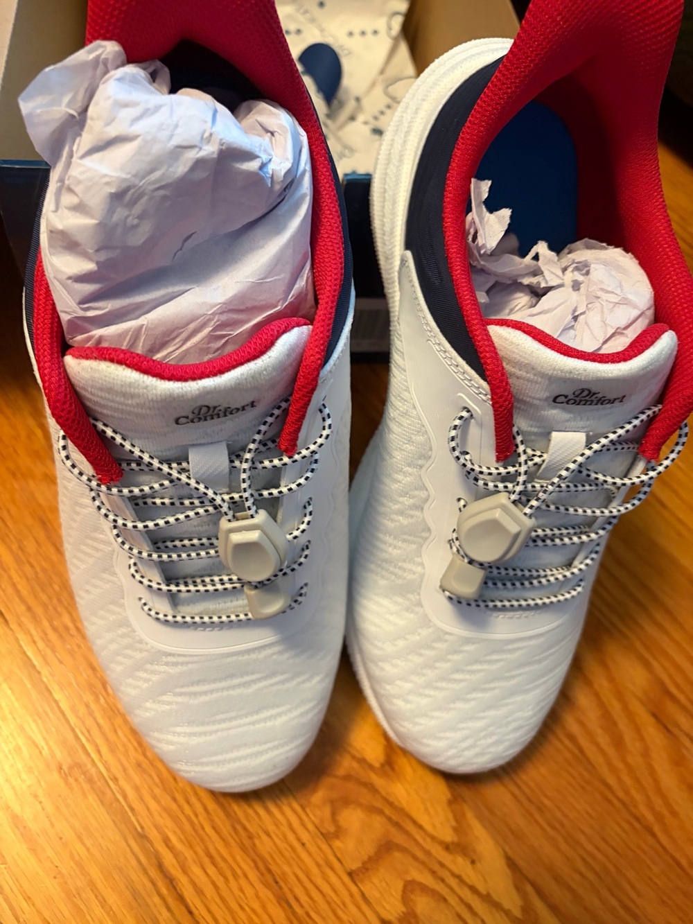 Dr Comfort White Athletic Shoes with Red Trim